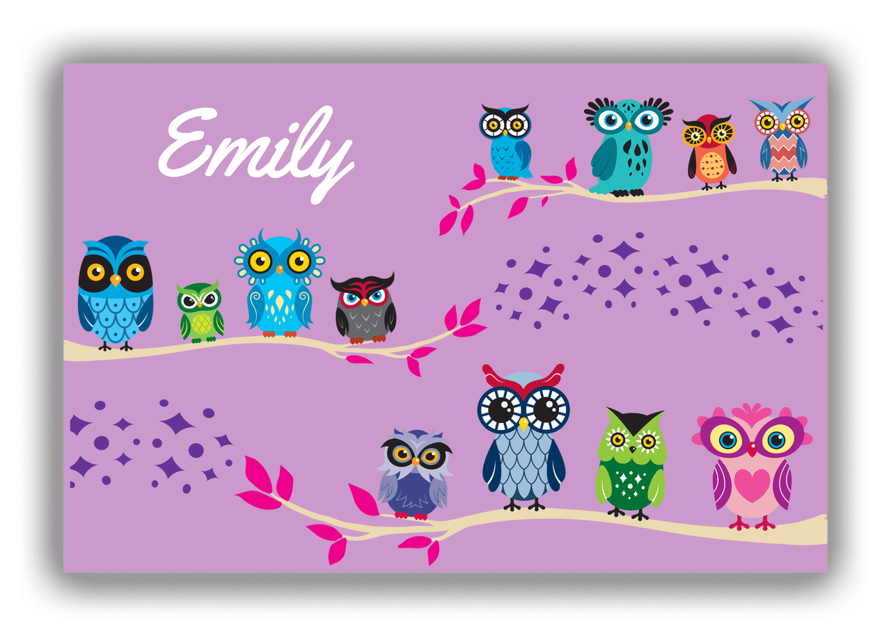 Personalized Owl Canvas Wrap & Photo Print VIII - All Owls - Pink Background - Front View