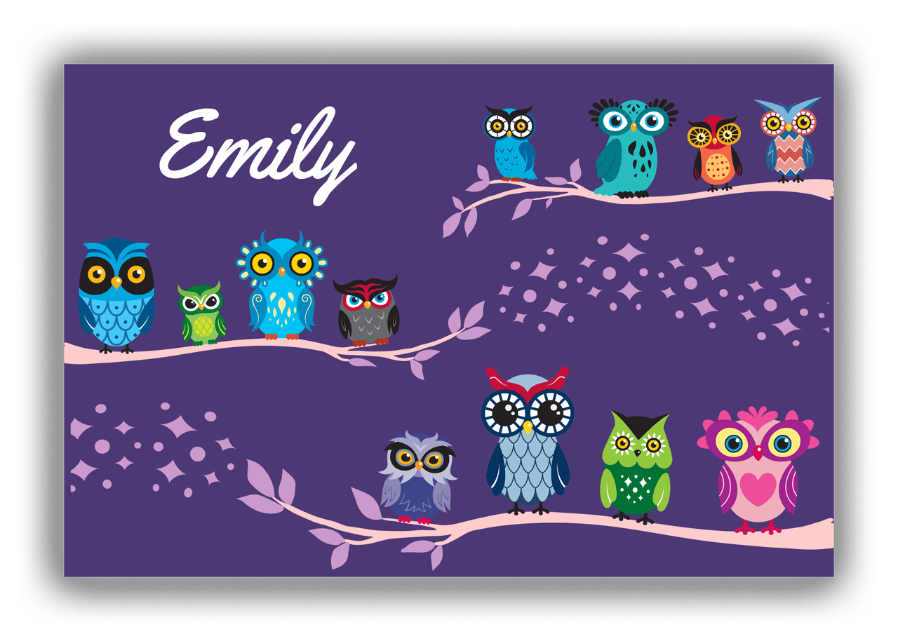 Personalized Owl Canvas Wrap & Photo Print VIII - All Owls - Purple Background - Front View