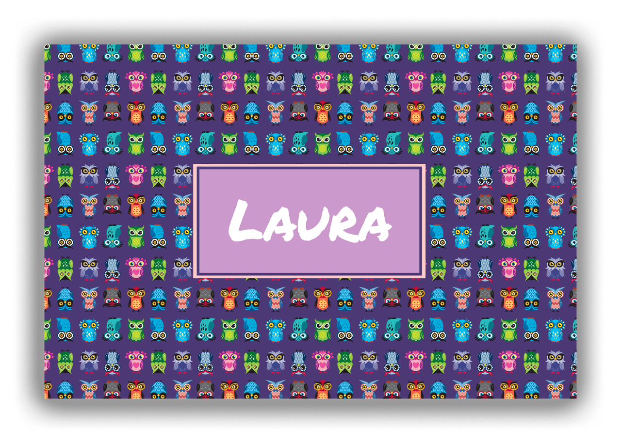 Personalized Owl Canvas Wrap & Photo Print X - Purple Background - Rectangle Nameplate - Front View