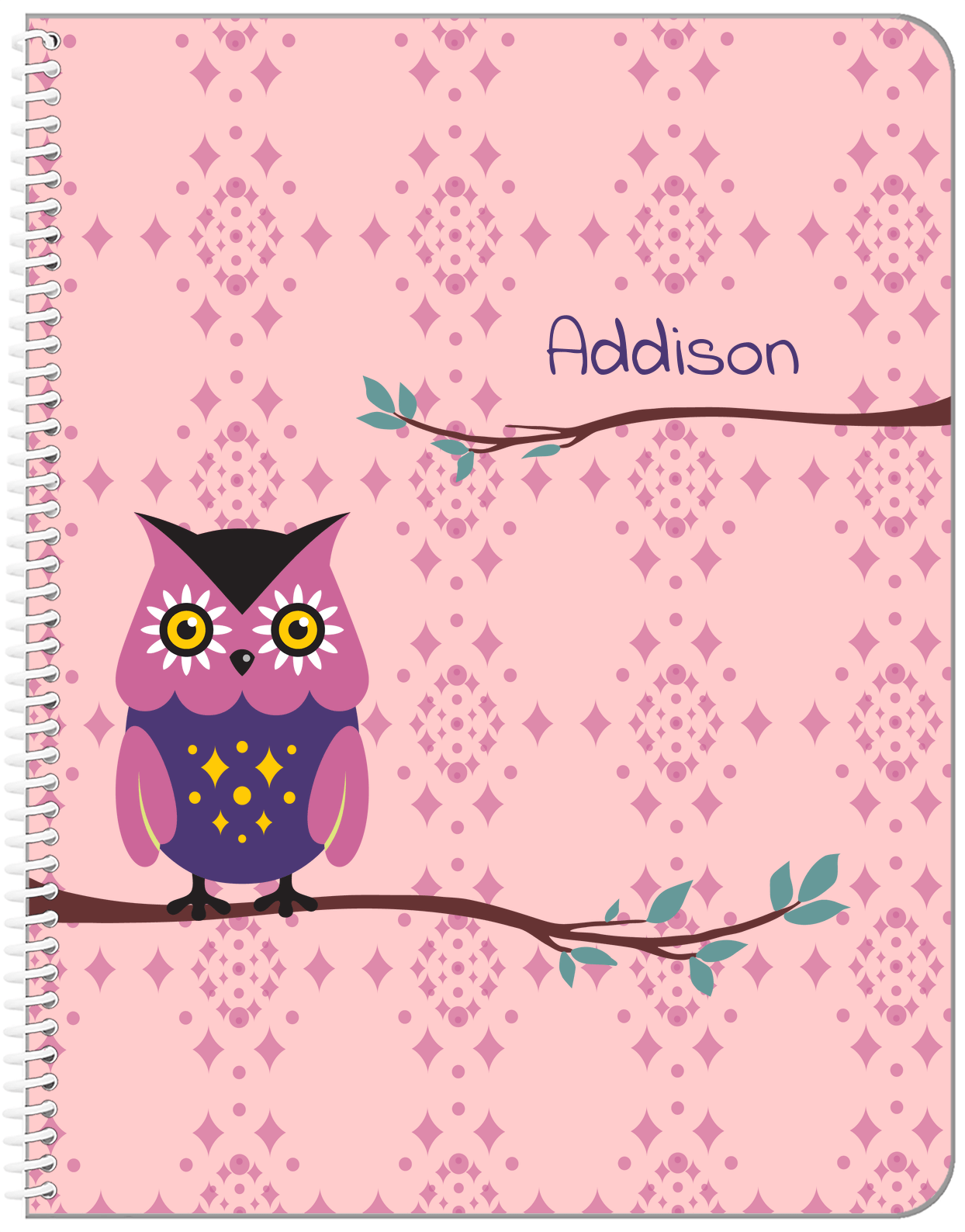 Personalized Owl Notebook I - Pink Background - Owl I - Front View