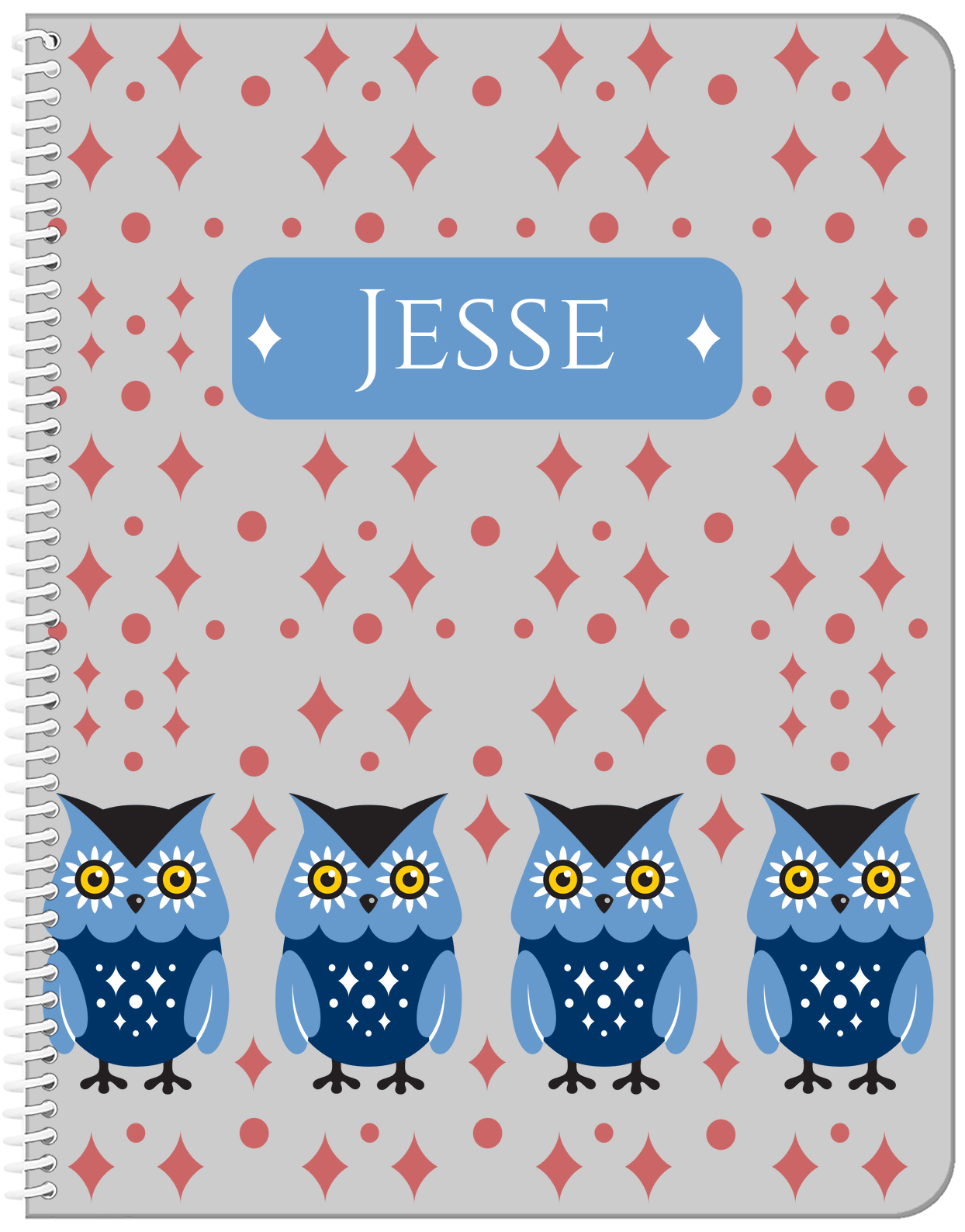 Personalized Owl Notebook II - Grey Background - Owl I - Front View
