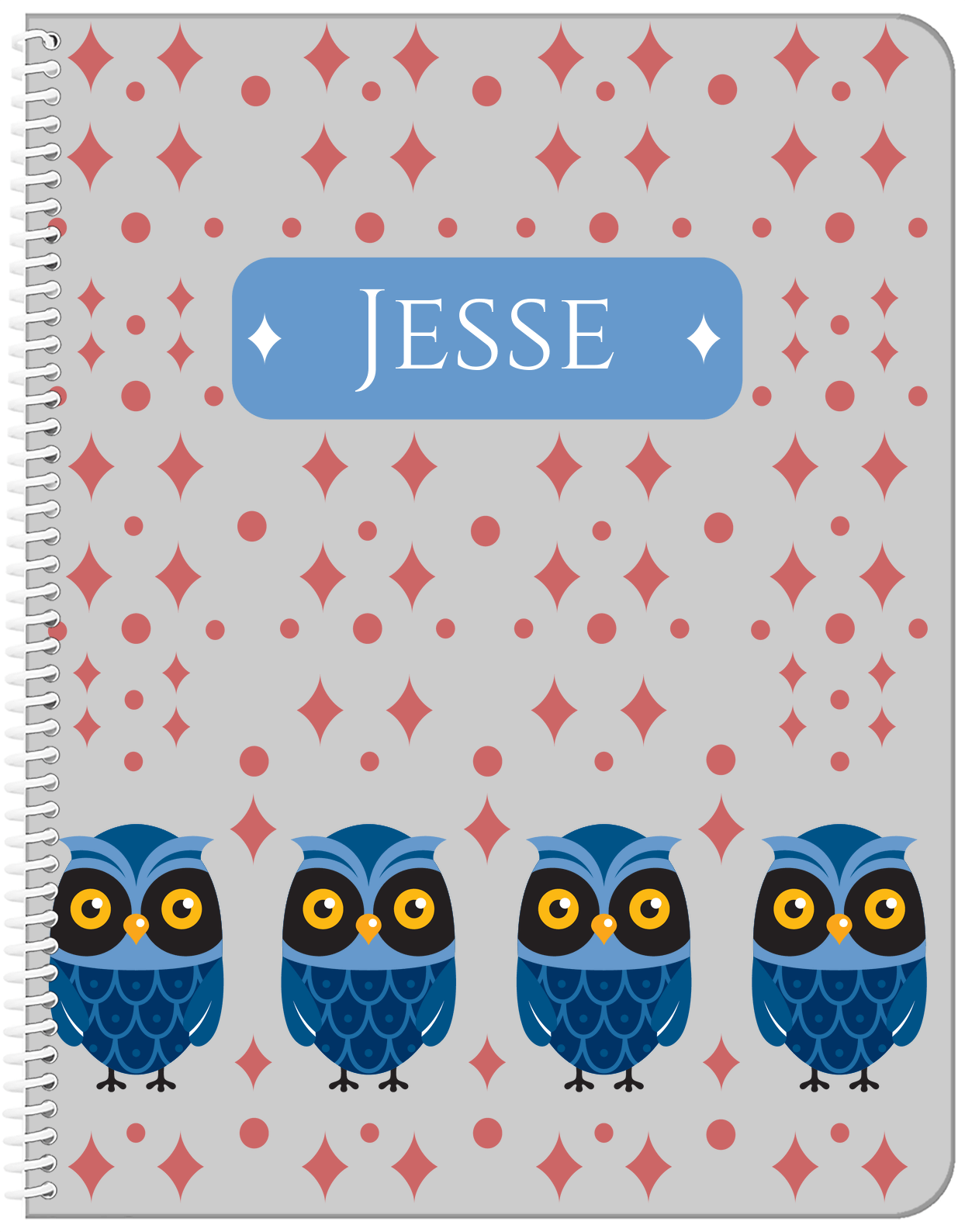 Personalized Owl Notebook II - Grey Background - Owl III - Front View