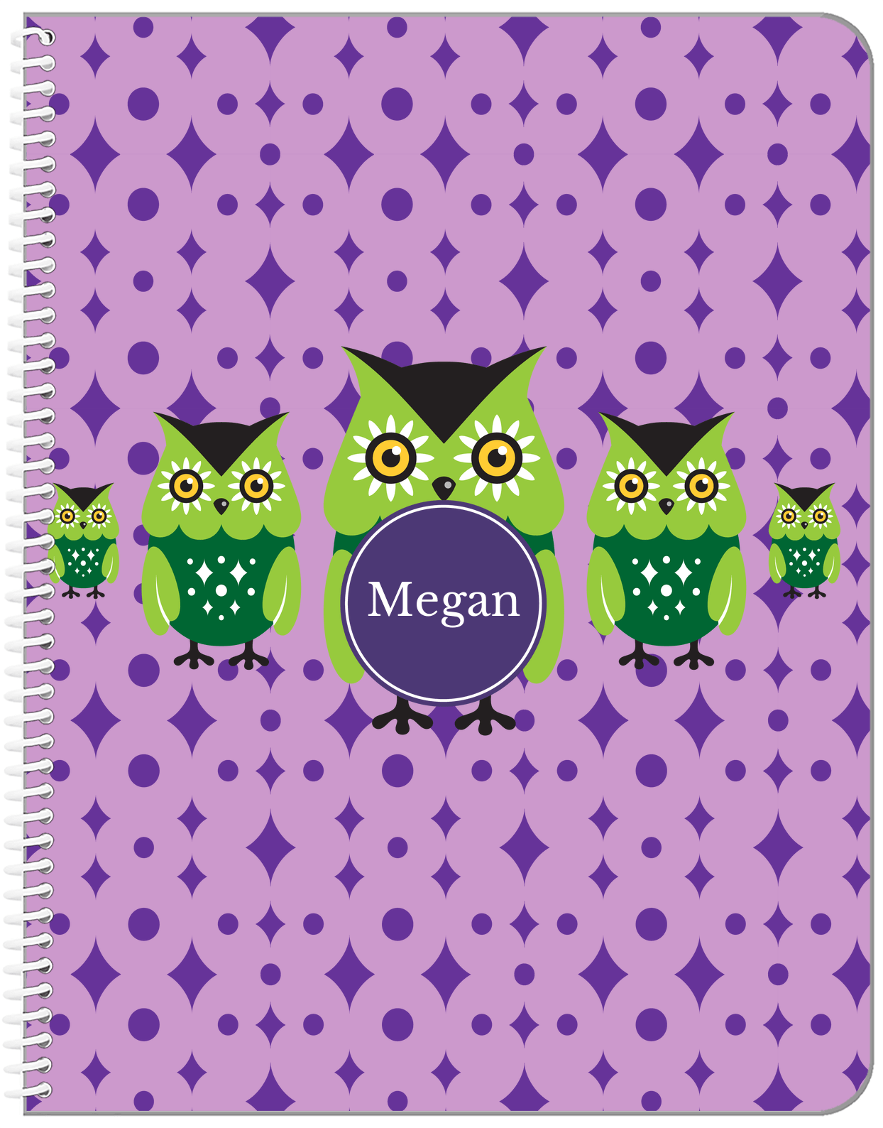 Personalized Owl Notebook IV - Purple Background - Owl I - Front View
