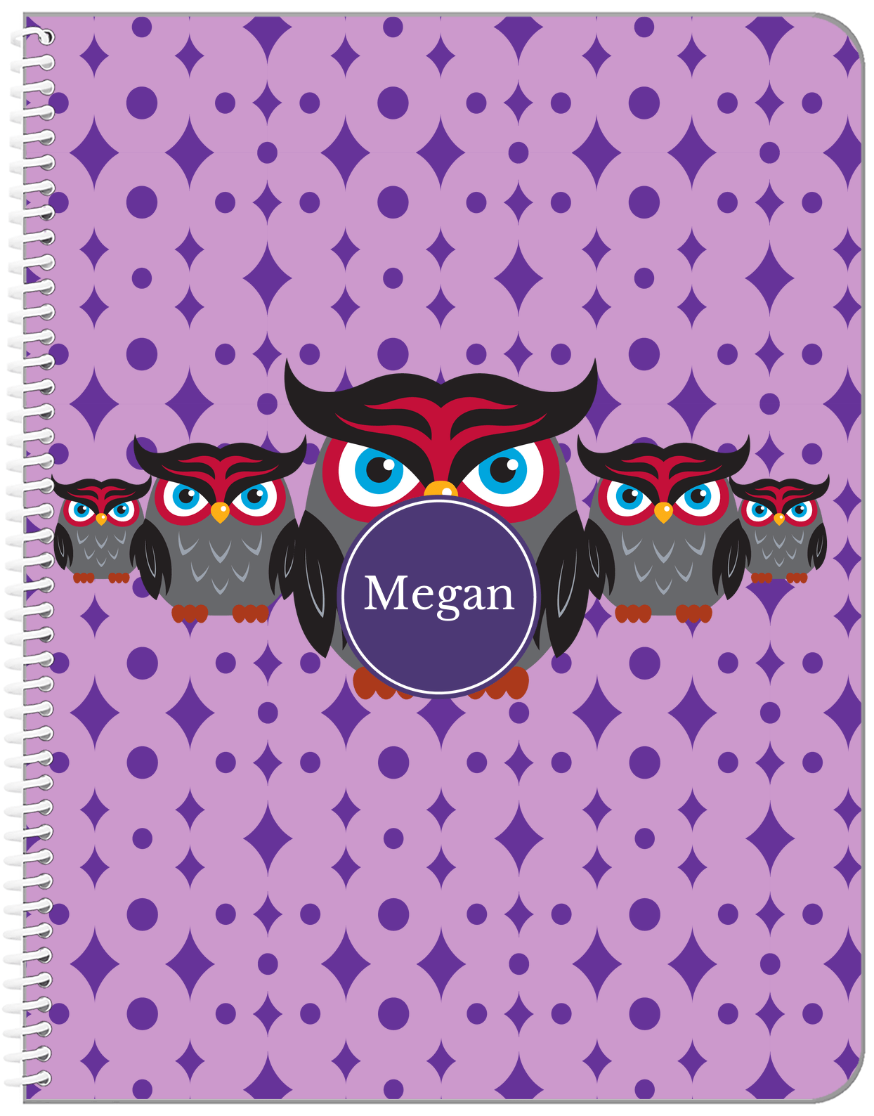 Personalized Owl Notebook IV - Purple Background - Owl II - Front View