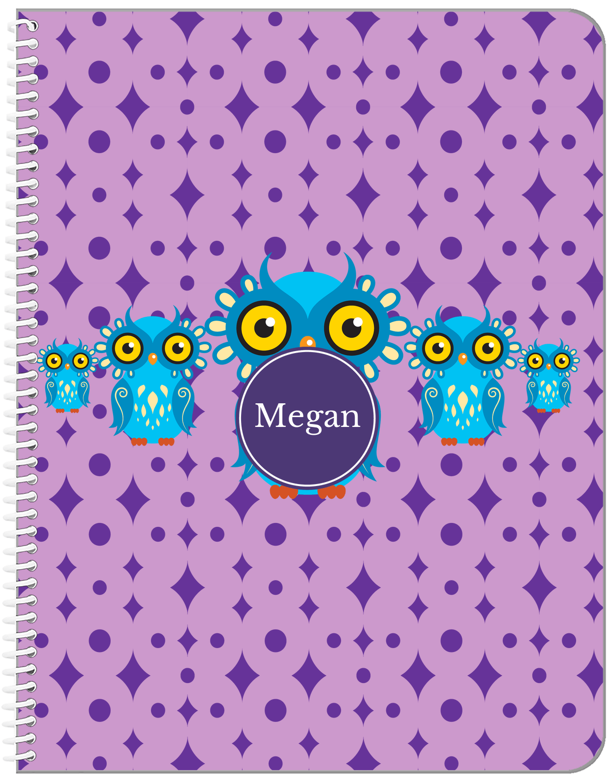Personalized Owl Notebook IV - Purple Background - Owl III - Front View