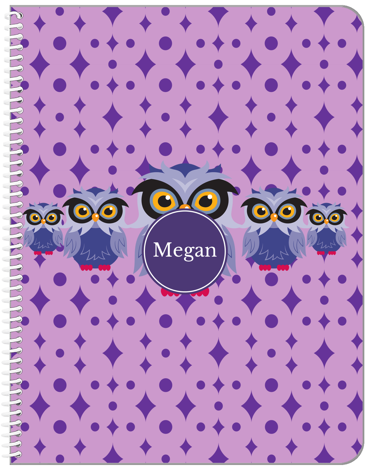 Personalized Owl Notebook IV - Purple Background - Owl IV - Front View