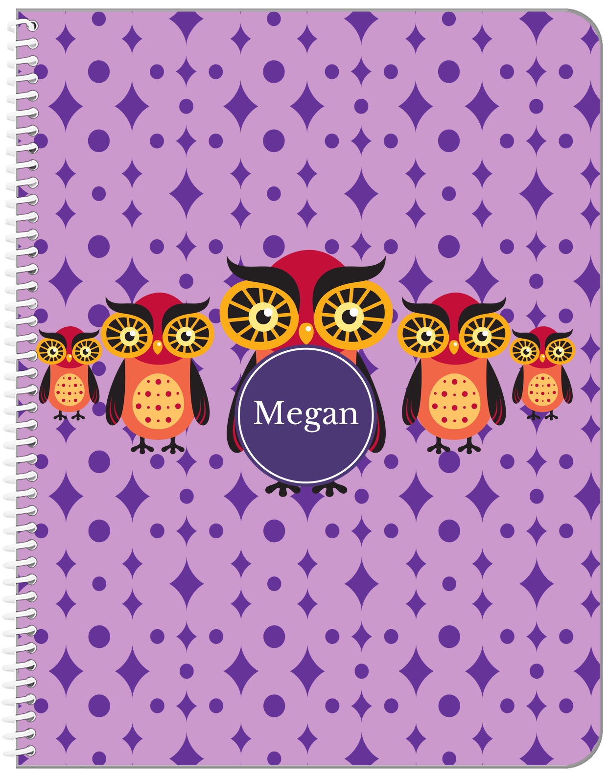 Personalized Owl Notebook IV - Purple Background - Owl VI - Front View