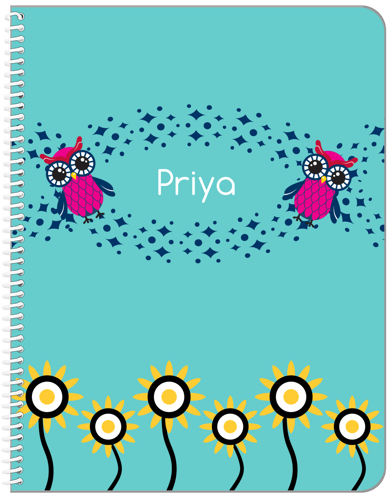 Personalized Owl Notebook V - Teal Background - Owl IV - Front View