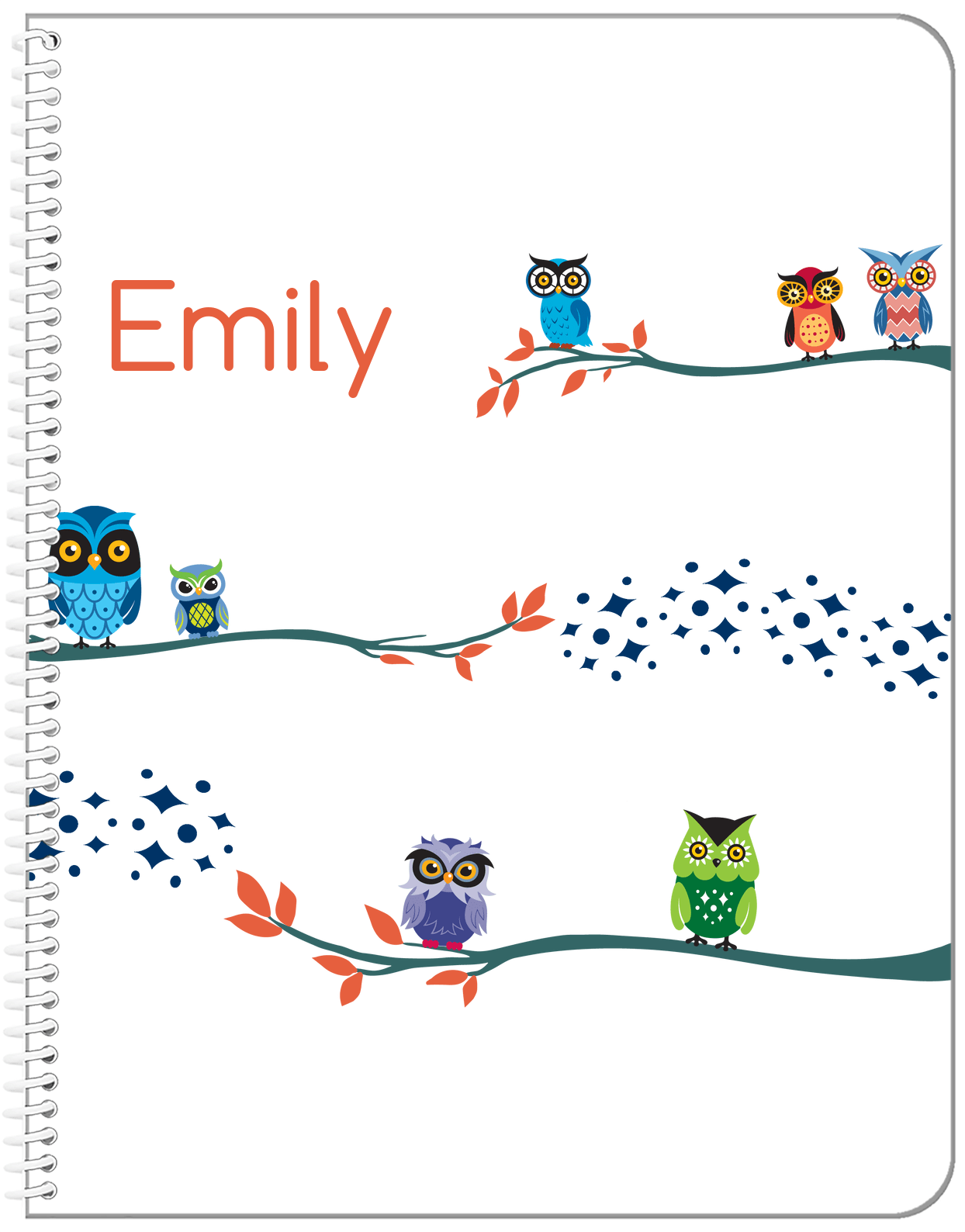 Personalized Owl Notebook VIII - White Background - Owl I - Front View