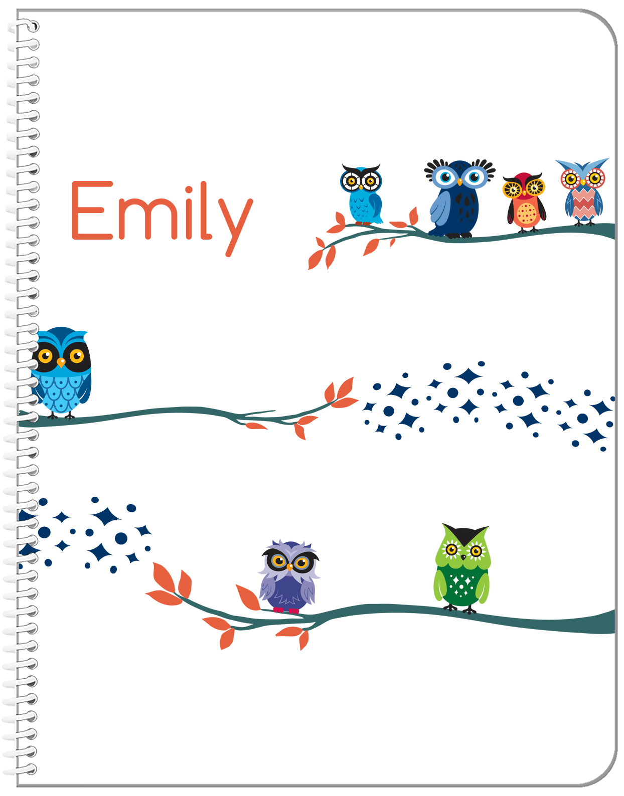 Personalized Owl Notebook VIII - White Background - Owl IV - Front View