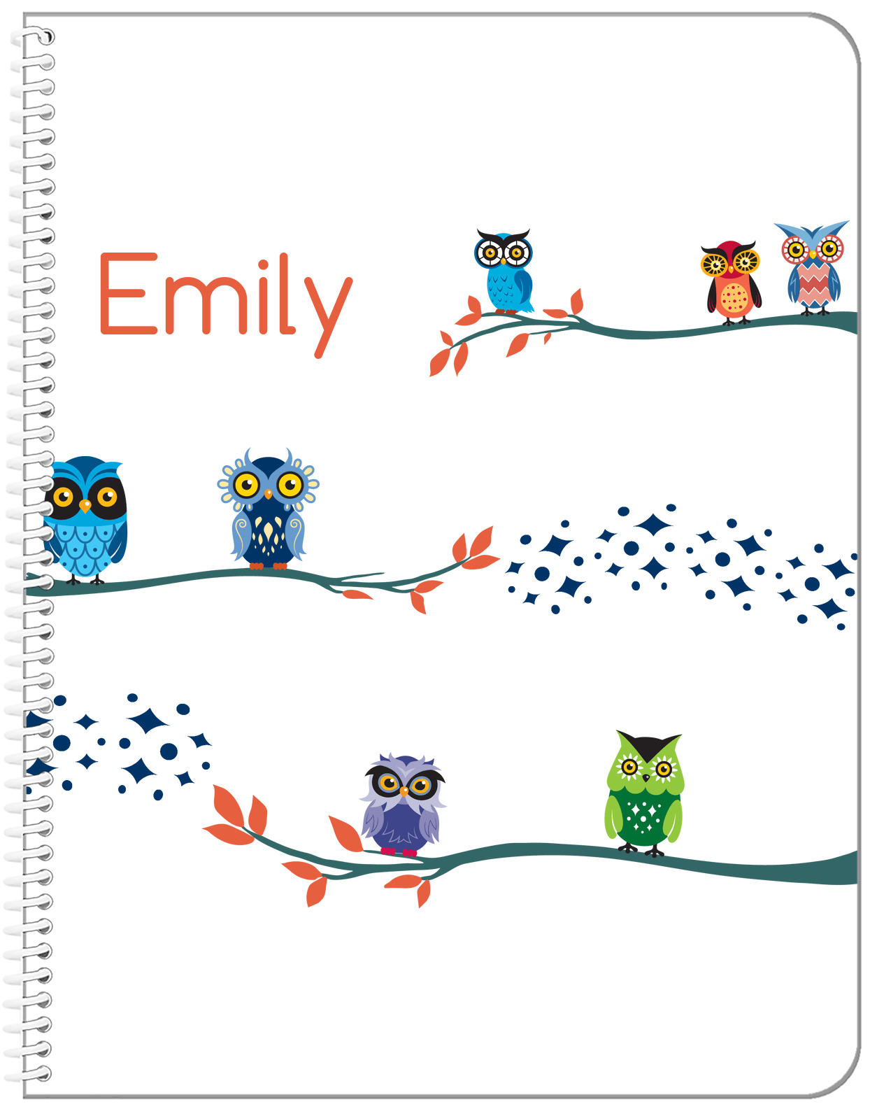 Personalized Owl Notebook VIII - White Background - Owl V - Front View