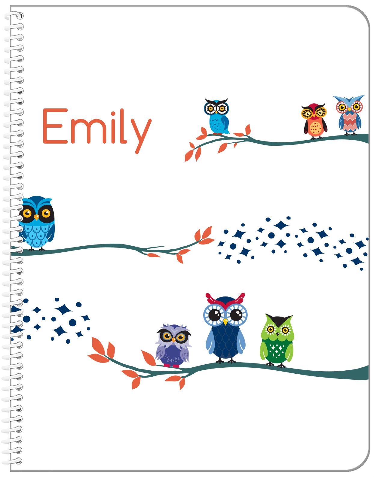 Personalized Owl Notebook VIII - White Background - Owl VI - Front View