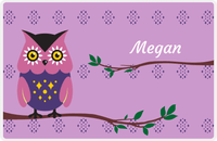 Thumbnail for Personalized Owl Placemat - On Branch - Owl 08 - Lilac Background with Indigo & Orchid Owl -  View
