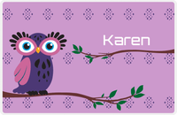 Thumbnail for Personalized Owl Placemat - On Branch - Owl 10 - Lilac Background with Indigo & Orchid Owl -  View