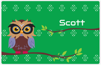 Thumbnail for Personalized Owl Placemat - On Branch - Owl 05 - Green Background with Brown Owl -  View