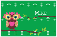 Thumbnail for Personalized Owl Placemat - On Branch - Owl 07 - Green Background with Brown Owl -  View
