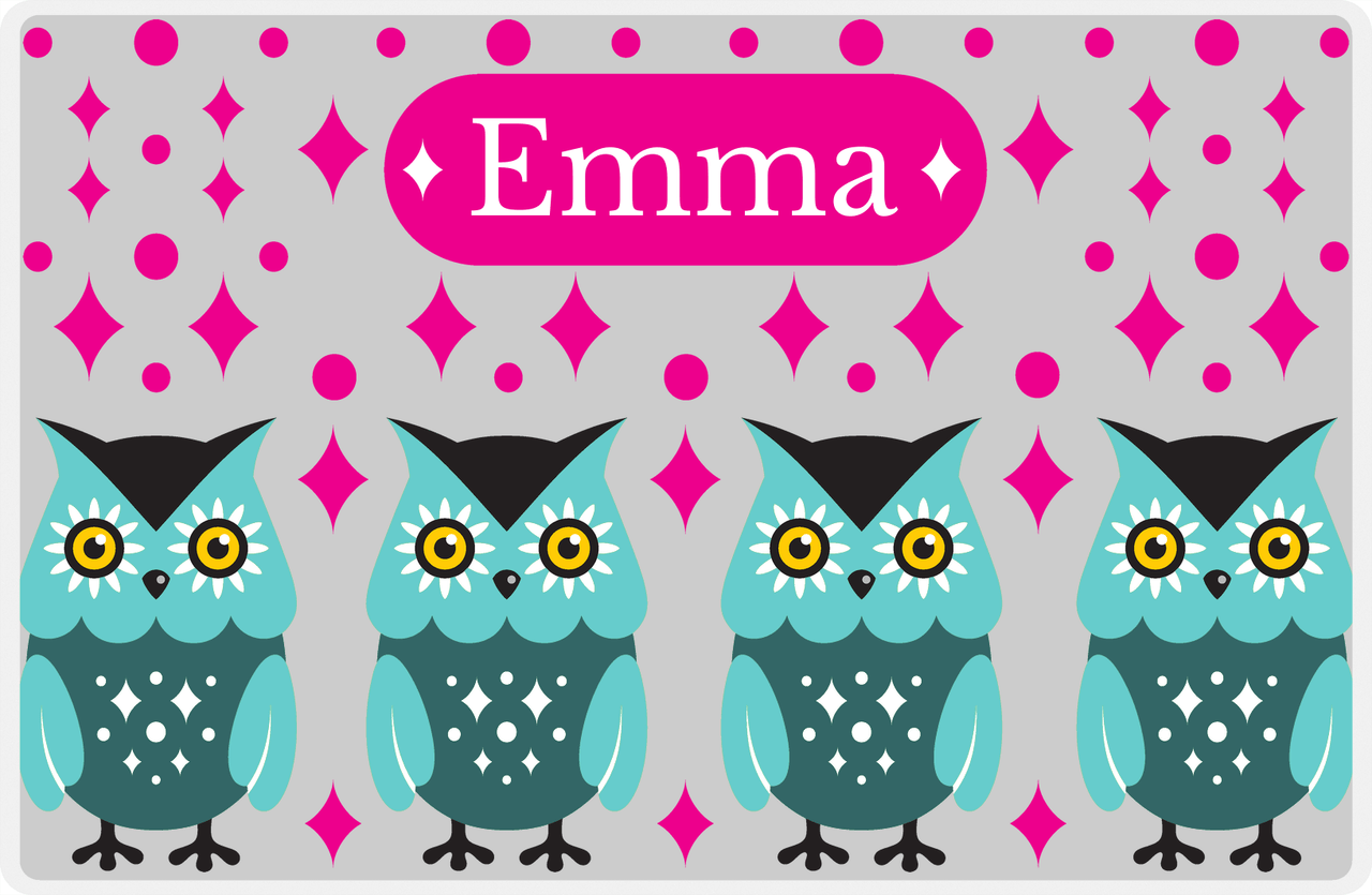 Personalized Owl Placemat - Diamonds - Owl 08 - Pink Background with Teal Owl -  View