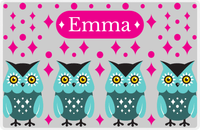 Thumbnail for Personalized Owl Placemat - Diamonds - Owl 08 - Pink Background with Teal Owl -  View