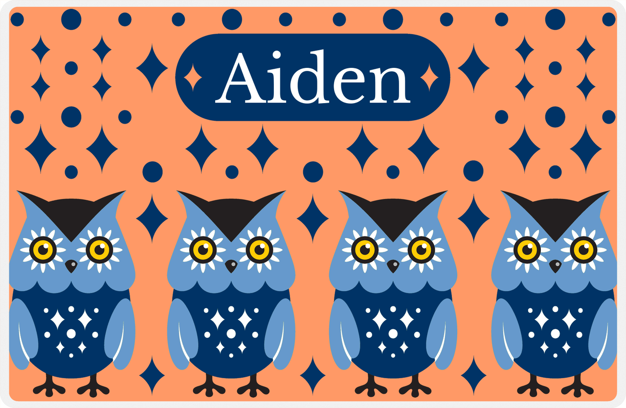 Personalized Owl Placemat - Diamonds - Owl 08 - Orange Background with Blue Owl -  View