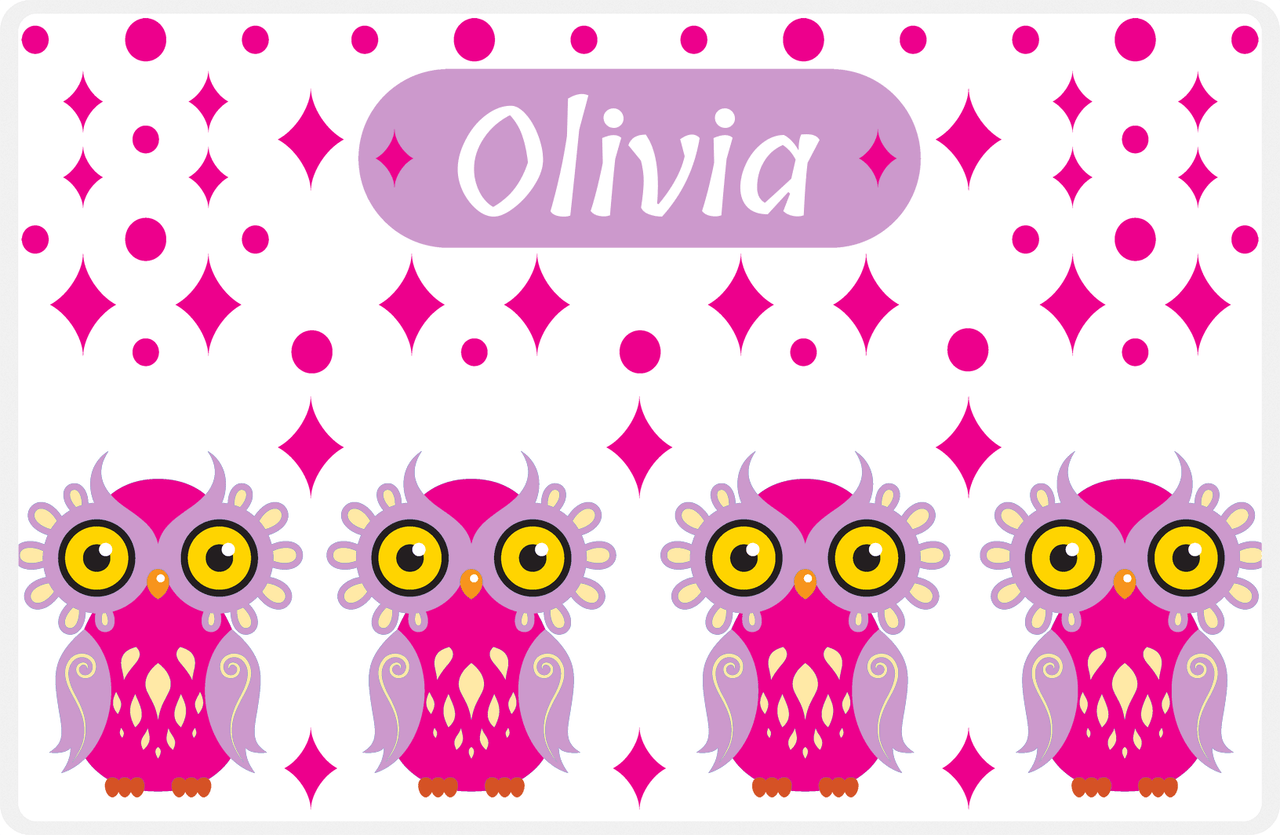 Personalized Owl Placemat - Diamonds - Owl 01 - White Background with Pink Owl -  View
