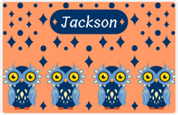 Thumbnail for Personalized Owl Placemat - Diamonds - Owl 01 - Orange Background with Blue Owl -  View