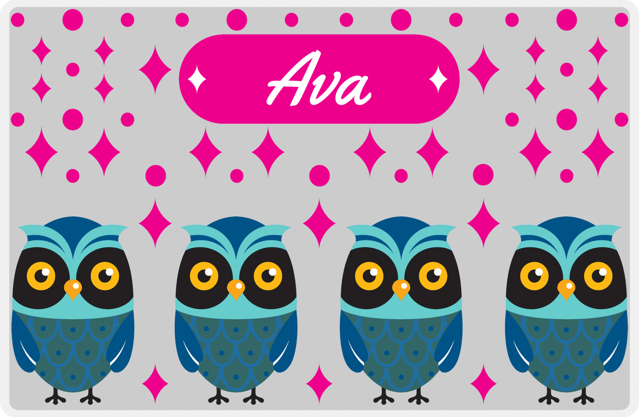Personalized Owl Placemat - Diamonds - Owl 04 - Pink Background with Teal Owl -  View