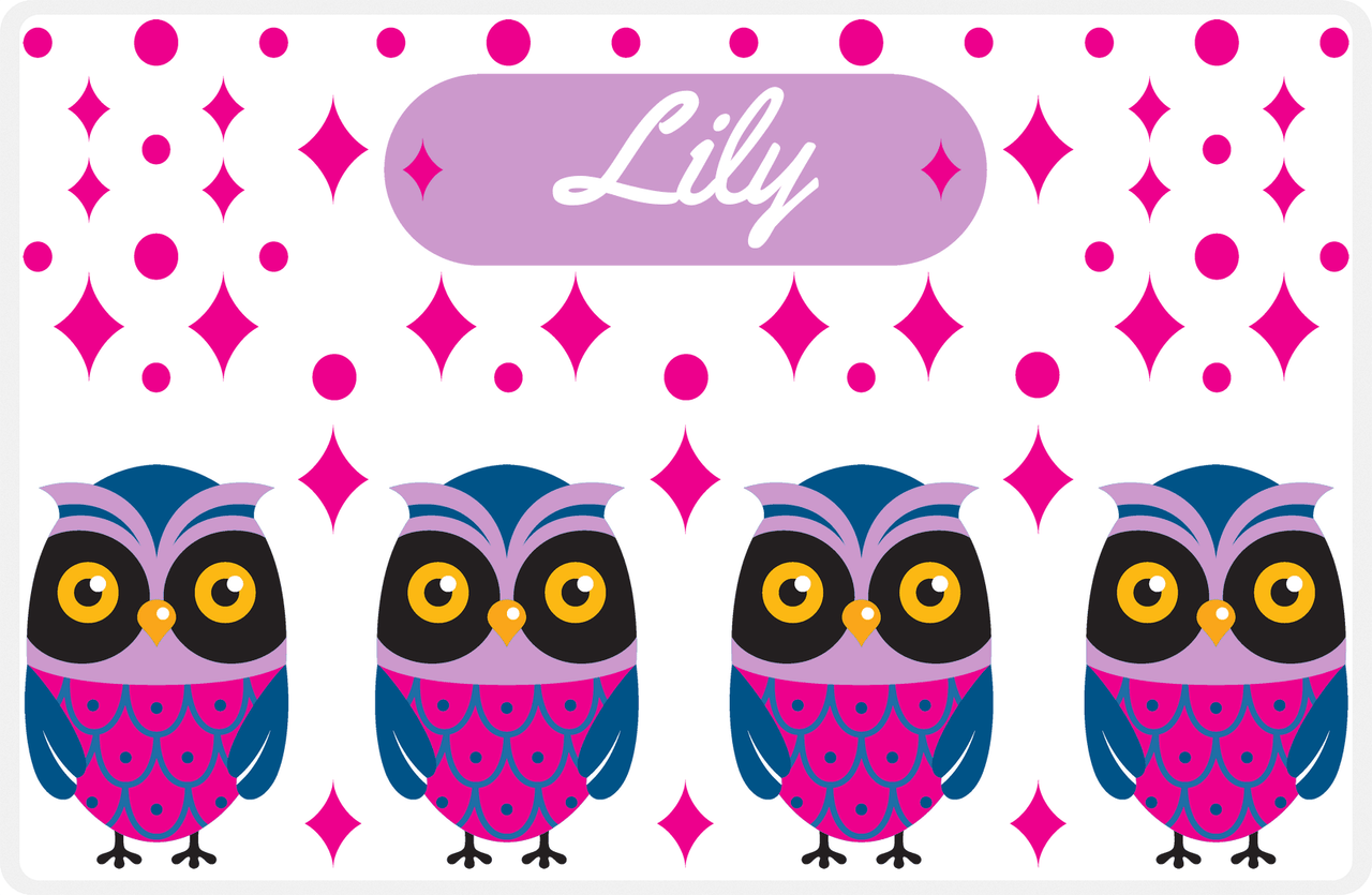 Personalized Owl Placemat - Diamonds - Owl 04 - White Background with Pink Owl -  View