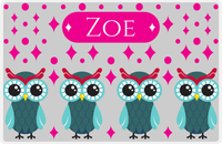 Thumbnail for Personalized Owl Placemat - Diamonds - Owl 06 - Pink Background with Teal Owl -  View