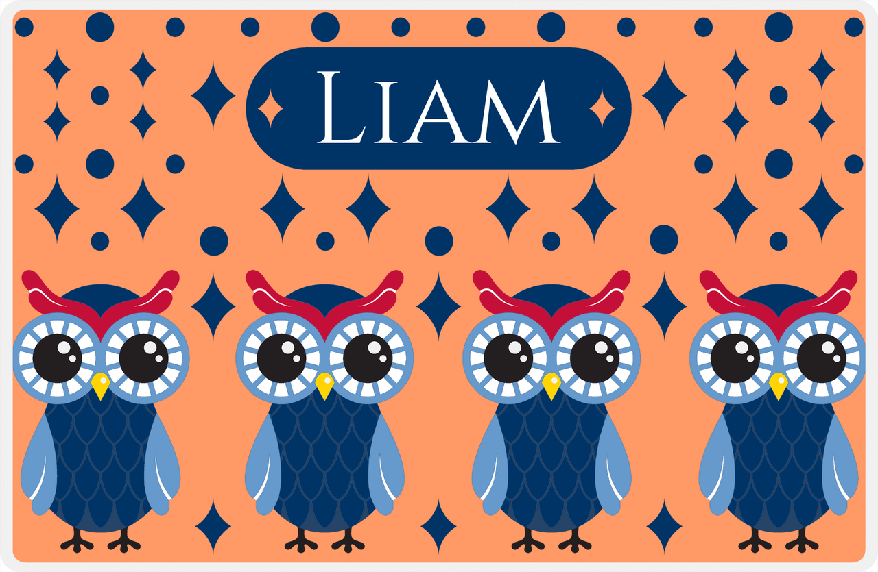 Personalized Owl Placemat - Diamonds - Owl 06 - Orange Background with Blue Owl -  View