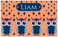 Thumbnail for Personalized Owl Placemat - Diamonds - Owl 06 - Orange Background with Blue Owl -  View