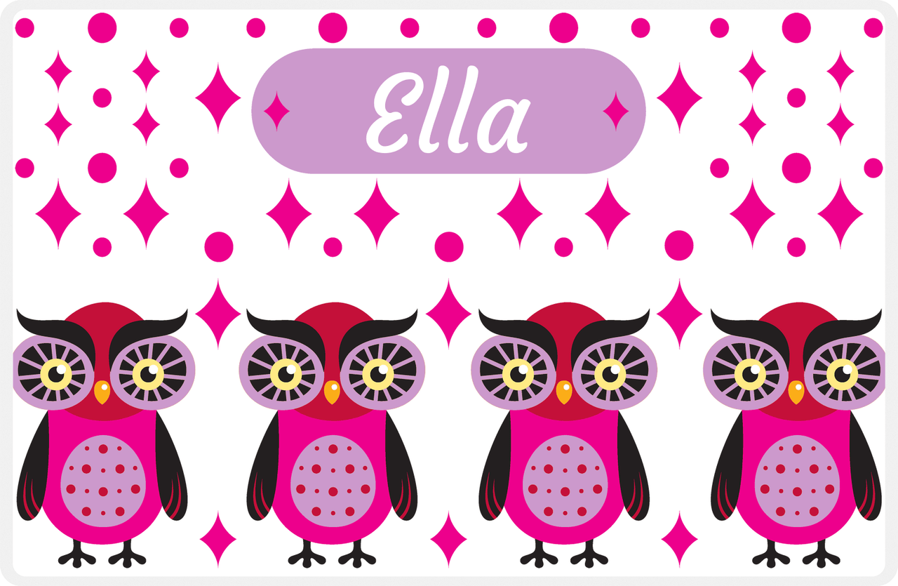 Personalized Owl Placemat - Diamonds - Owl 11 - White Background with Pink Owl -  View