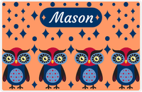 Thumbnail for Personalized Owl Placemat - Diamonds - Owl 11 - Orange Background with Blue Owl -  View