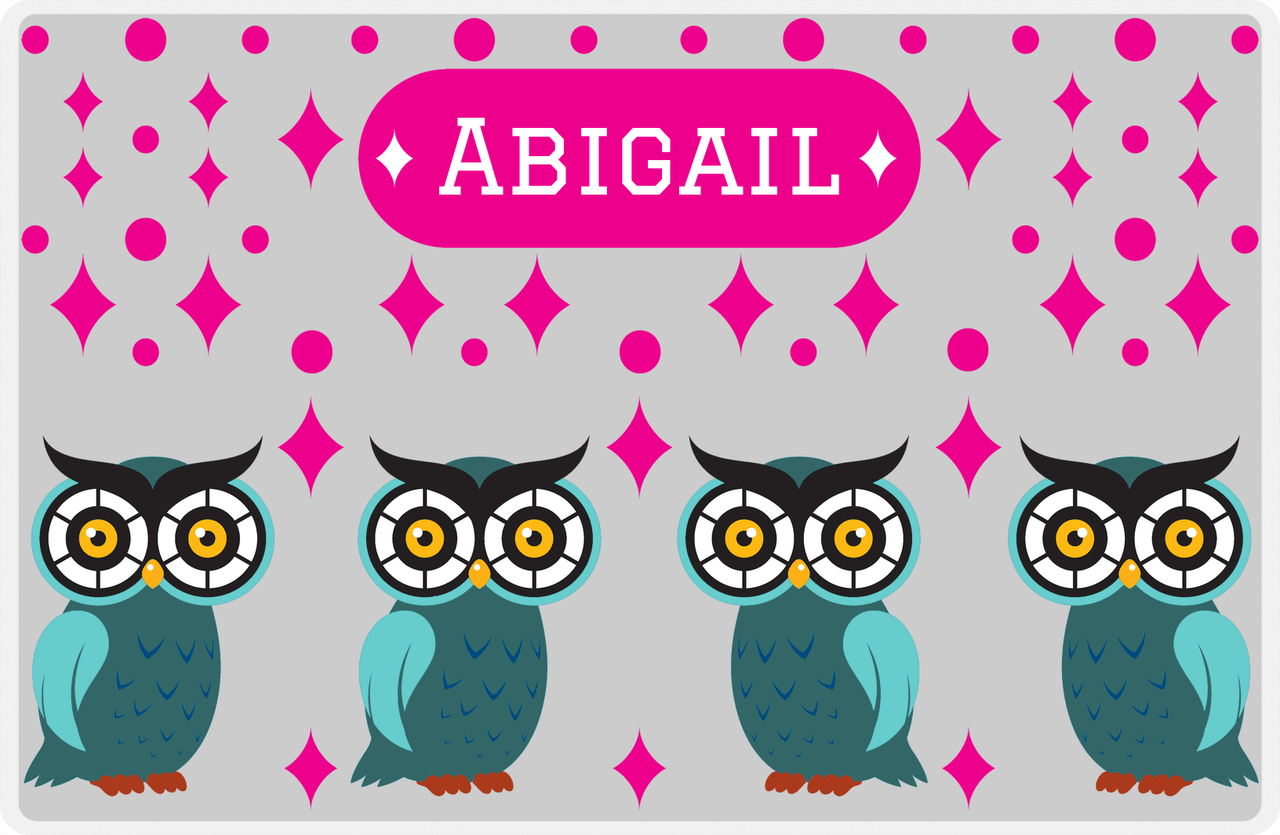 Personalized Owl Placemat - Diamonds - Owl 12 - Pink Background with Teal Owl -  View