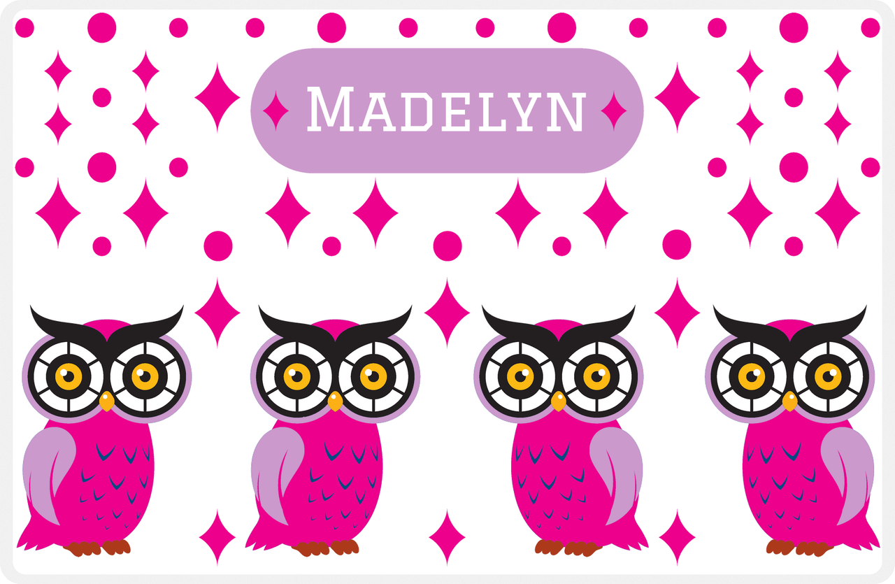 Personalized Owl Placemat - Diamonds - Owl 12 - White Background with Pink Owl -  View