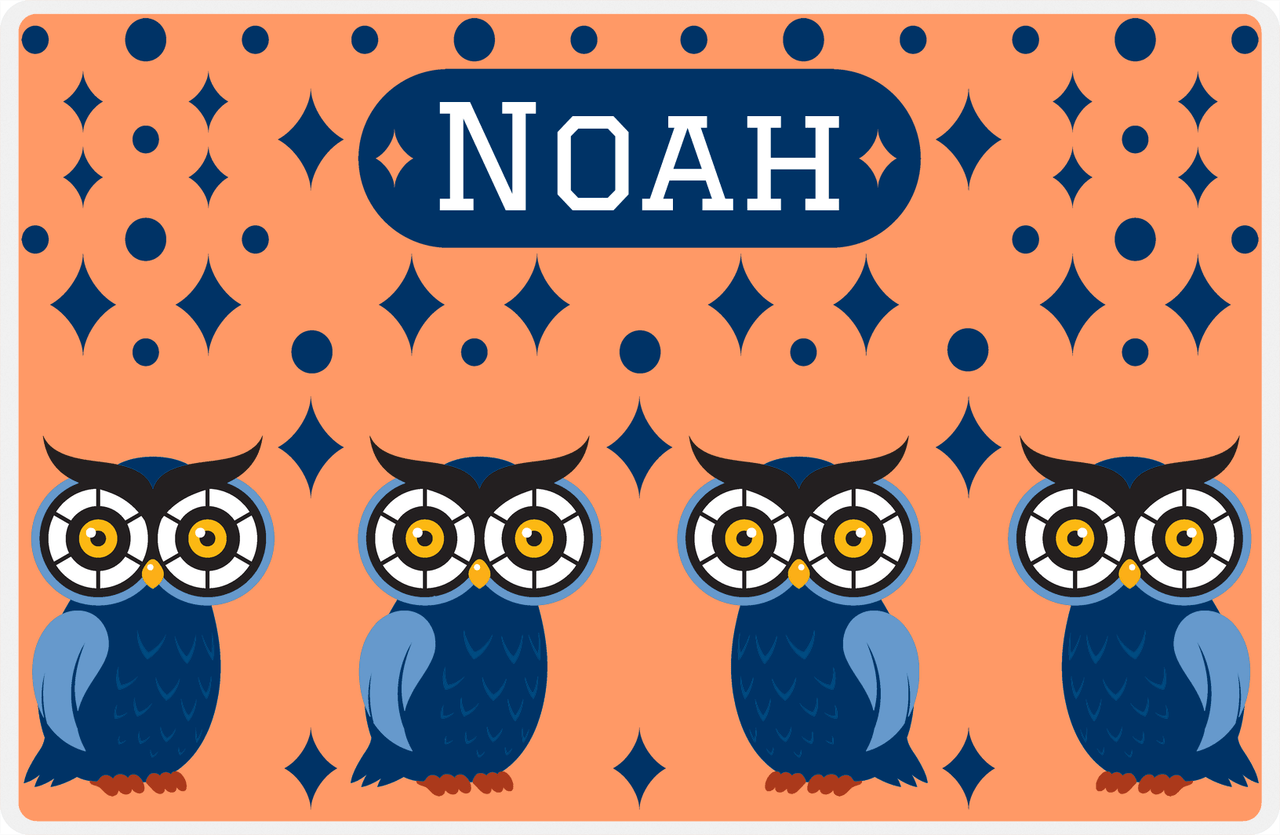Personalized Owl Placemat - Diamonds - Owl 12 - Orange Background with Blue Owl -  View