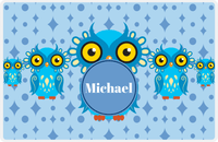 Thumbnail for Personalized Owl Placemat - Five Owls - Owl 01 - Blue Background with Blue Nameplate -  View