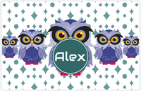 Thumbnail for Personalized Owl Placemat - Five Owls - Owl 05 - White Background with Teal Nameplate -  View