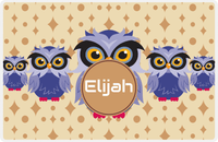 Thumbnail for Personalized Owl Placemat - Five Owls - Owl 05 - Champagne Background with Brown Nameplate -  View