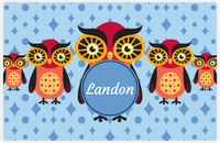 Thumbnail for Personalized Owl Placemat - Five Owls - Owl 11 - Blue Background with Blue Nameplate -  View