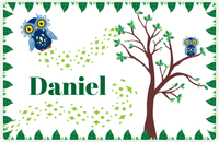 Thumbnail for Personalized Owl Placemat - Above the Trees - Owl 01 - White Background with Blue Owl -  View