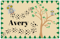 Thumbnail for Personalized Owl Placemat - Above the Trees - Owl 01 - Brown Background with Grey Owl -  View