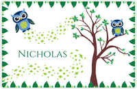 Thumbnail for Personalized Owl Placemat - Above the Trees - Owl 03 - White Background with Blue Owl -  View
