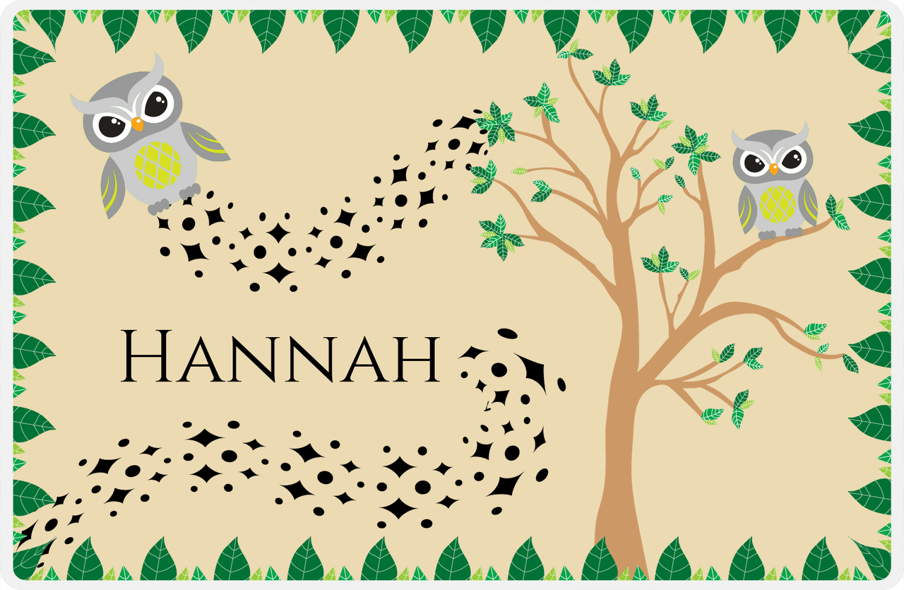 Personalized Owl Placemat - Above the Trees - Owl 03 - Brown Background with Grey Owl -  View