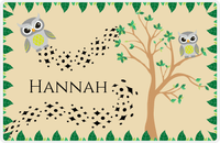 Thumbnail for Personalized Owl Placemat - Above the Trees - Owl 03 - Brown Background with Grey Owl -  View