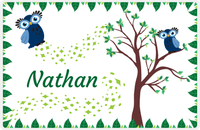 Thumbnail for Personalized Owl Placemat - Above the Trees - Owl 10 - White Background with Blue Owl -  View