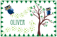 Thumbnail for Personalized Owl Placemat - Above the Trees - Owl 12 - White Background with Blue Owl -  View