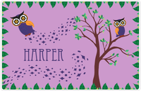 Thumbnail for Personalized Owl Placemat - Above the Trees - Owl 12 - Purple Background with Orange Owl -  View