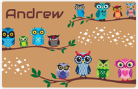 Thumbnail for Personalized Owl Placemat - All Owls I - Owl 03 - Brown Background with Green Owl -  View