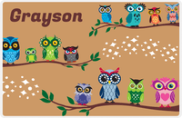 Thumbnail for Personalized Owl Placemat - All Owls I - Owl 01 - Brown Background with Green Owl -  View