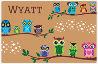 Thumbnail for Personalized Owl Placemat - All Owls I - Owl 06 - Brown Background with Green Owl -  View